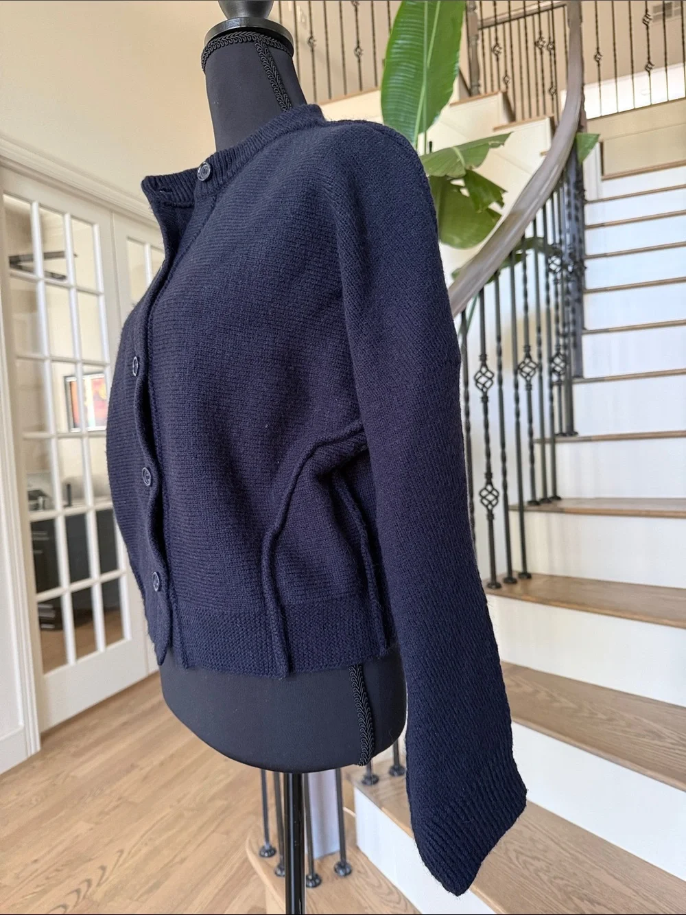 MNG Women's Navy Button-Up Knit Jacket (M)